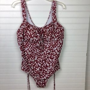 Dark Red Ditsy Floral One Piece Swimsuit Size 2XL